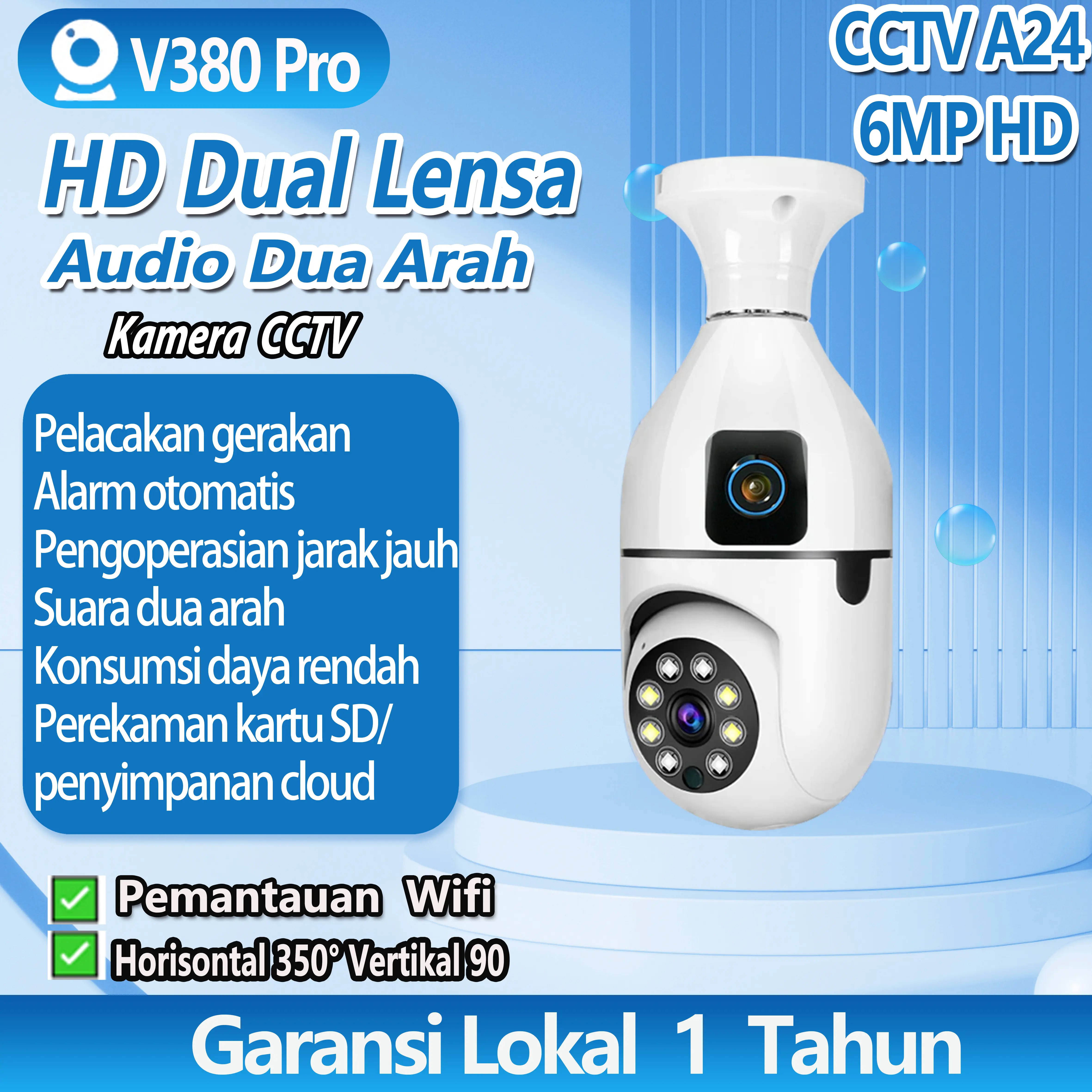 V380 Pro Kamera CCTV Wifi Dual Lens 360° Rotasi Auto Tracking Full HD Kamera Pengintai