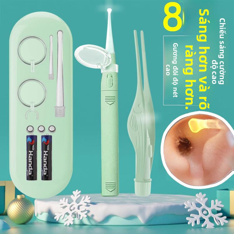 Bộ dụng cụ làm sạch tai 8 món: dụng cụ lấy ráy tai có đèn và đầu mềm, dụng cụ lấy ráy tai cho trẻ sơ sinh, nhíp làm sạch tai cho trẻ em.