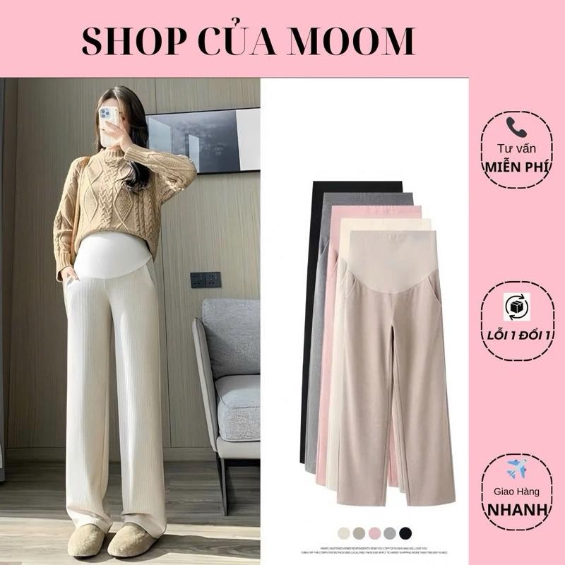 [Nhà Moom] Quần bầu chất Nhung Tăm+ Tăm Lót Lông dáng xuông có chun rút chỉnh bụng cho Mom