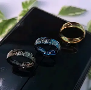 Cod bayar ditempat Cincin Titanium Tauhid Dan Lafaz Allah Hitam Putih Kuning Biru Anti karat G001