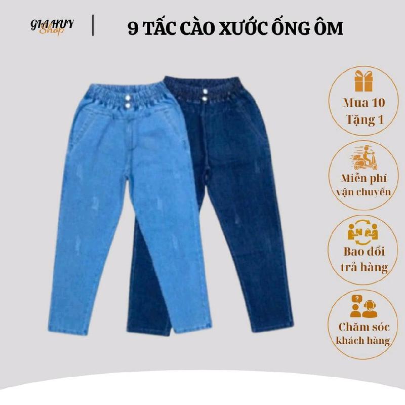 Quần jean 9 tấc ống ôm lưng thun 2 nút cào nhẹ co  giãn tốt.m038 Nữ Pants...