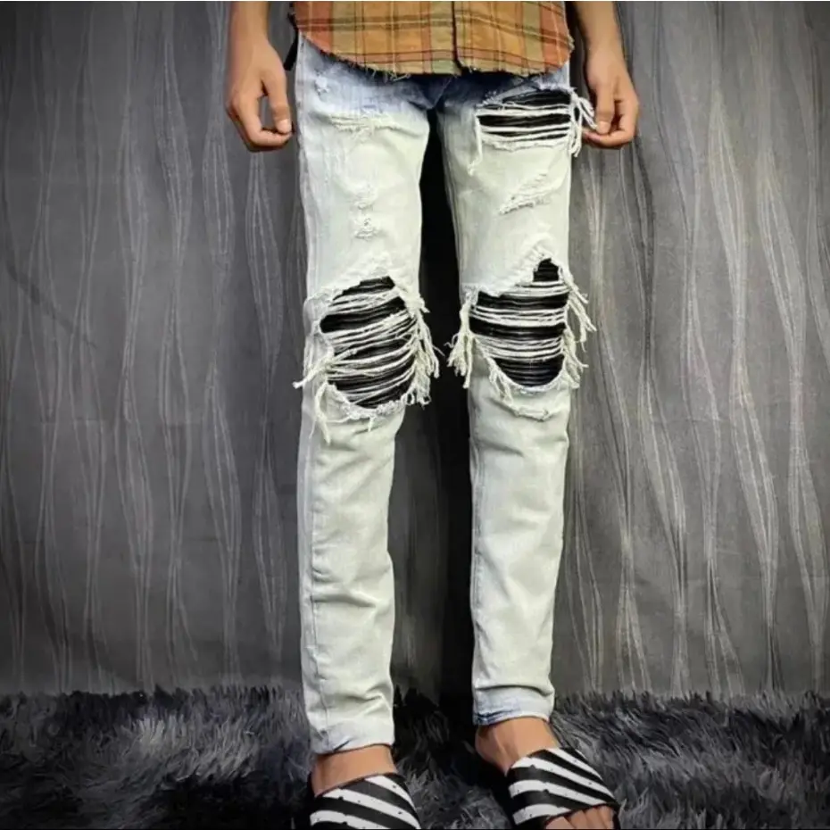 Quần Jean Nam, Thời Trang Mới Về, Chất Liệu Vải Dày, Vá Da Chất Lượng Cao, Phong Cách Đường Phố, Sang Trọng