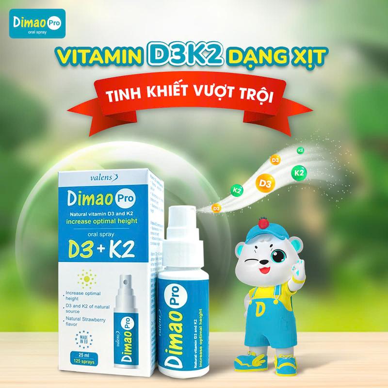 Dimao Pro Vitamin D3K2 Oral Spray 25ml 125 Lần Xịt Tiện Dụng Bổ Sung Vitamin D3 Và K2 Hỗ Trợ Phát Triển Xương Răng Và Tăng Chiều Cao