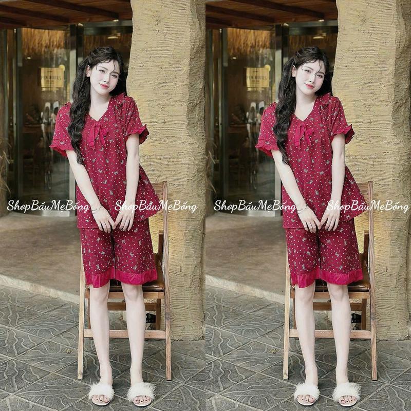 Bộ Đùi Dáng Baby Doll Mặc Bầu Và Kết Hợp Sau Sinh Chất Liệu Đũi Tơ Nhăn Freesize Dưới 70kg Dành Riêng Cho Mẹ Bầu