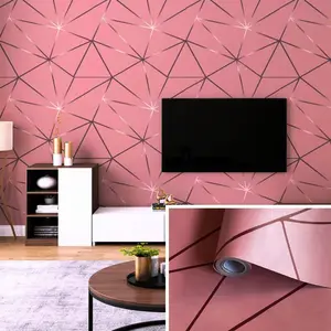 Walpaper Sticker Dinding Motif Garis Line Pink Wallsticker Ruang Tamu & Kamar Tidur PVC Stiker Kertas