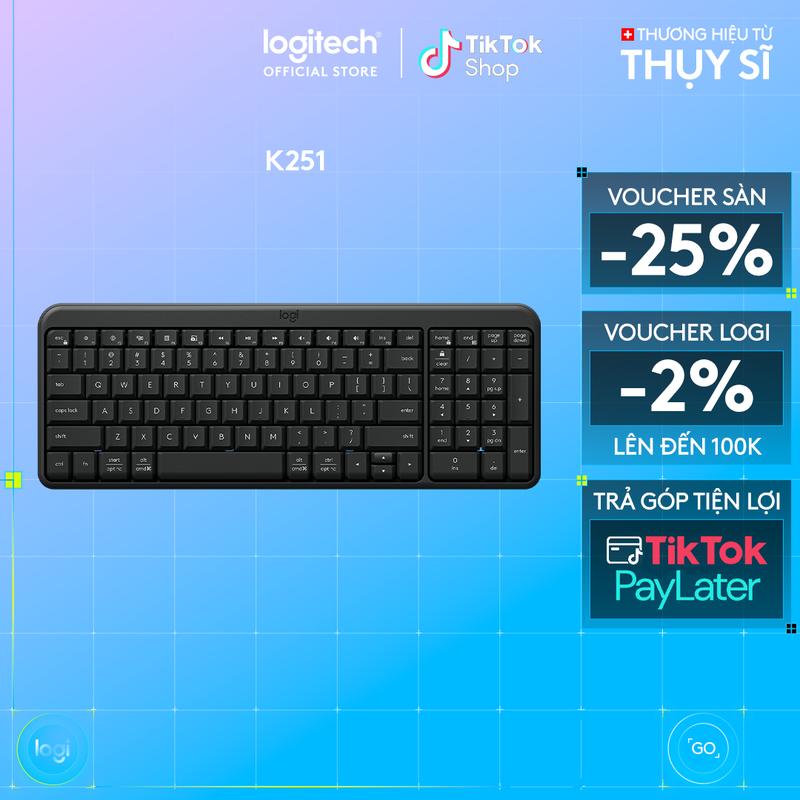 Bàn phím không dây Bluetooth Logitech K251 - Dễ kết nối, dễ thiết lập, thiết kế nhỏ gọn