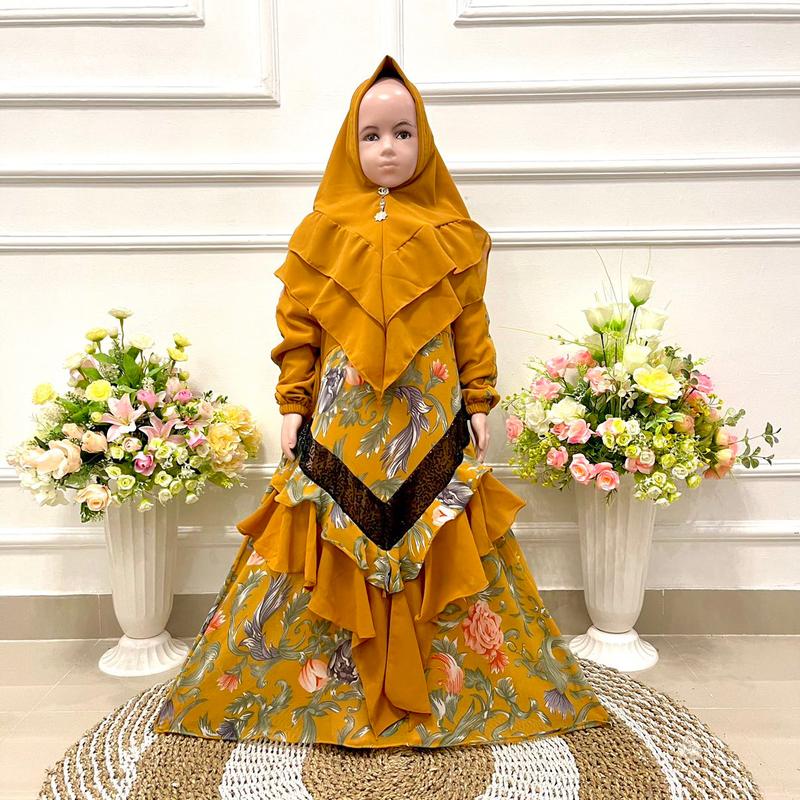 Cikalalika01-SET GAMIS ANAK V SULTAN CERUTY PRINTING PAYET Cantik Mewah Muslim Syari Nyaman Khimar Setelan Motif 0