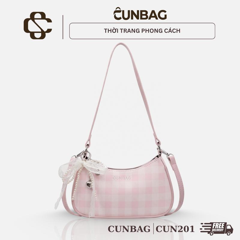 [Tặng Nơ Ngọc] Túi Xách Nữ Đeo Chéo Đeo Vai Kẻ Caro Kèm Charm Nơ Tym Ngọc Dễ Thương CUN201