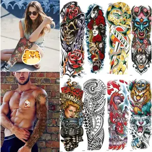 Full Arm Tattoo Temporer Kering Bunga Halal TubuhHand Hitam StikerTato Tahan Air 7-15 Hari Ukuran 32*20cm & 50*20cm 1500 Pola Pilihan Ramah Lingkungan