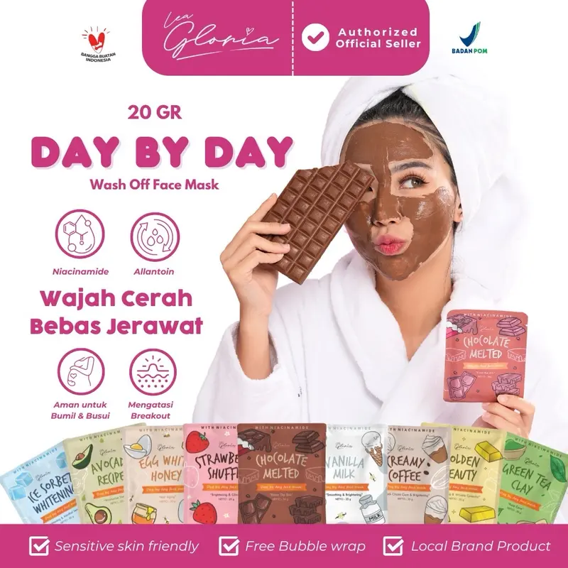 [ MASKER VIRAL ] 20 GR MASKER BUBUK DAY BY DAY FACE MASK BY LEA GLORIA || Kerutan Mencerahkan Wajah Hitam Melembutkan Mengencangkan Menthol pembersih bruntusan dan komedo 0