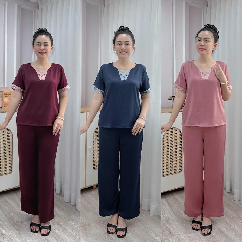 Đồ Bộ Trung Niên Lụa Ruby Thêu Tay Tinh Xảo, Đẳng Cấp Vẻ Đẹp Thanh Lịch, Có Size, bigsize, Loungewear, đồ bộ trung niên cho mẹ u40 sang chảnh, đồ bộ nữ cho mẹ, đồ bộ trung niên cho mẹ u60, set đồ trung niên, do trung niên cho mẹ, đồ bộ người già