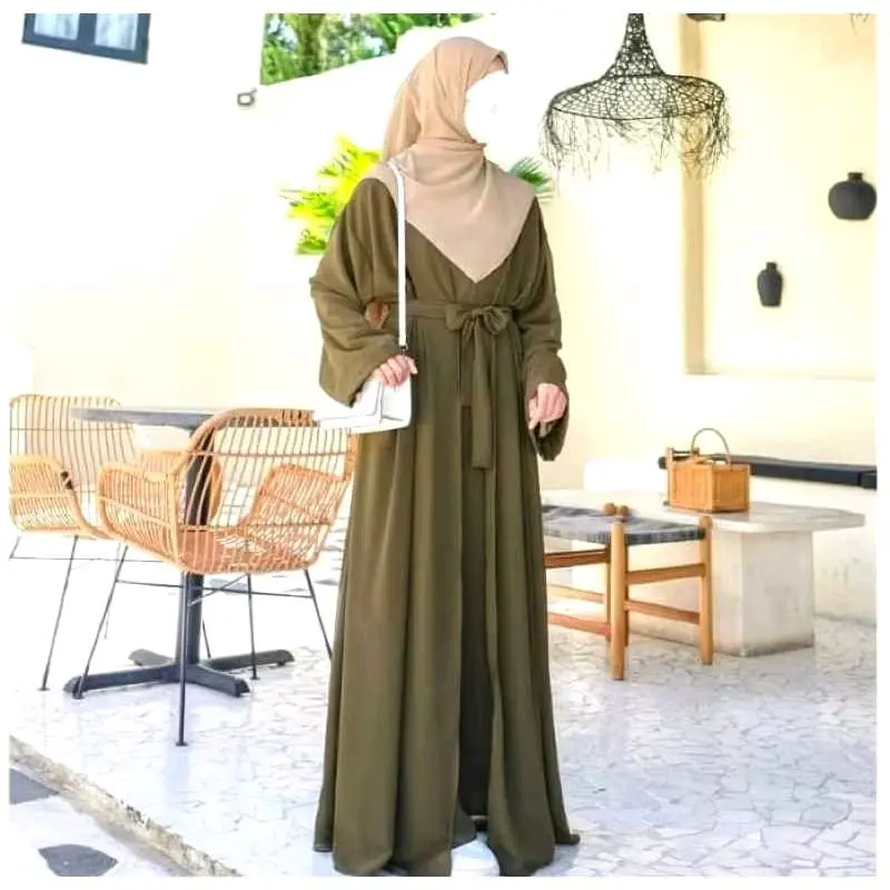 Set Gamis Salwa Abaya 2in1 Gamis Dan Outer Bahan Ceruty Babydoll Gamis Muslimah Terbaru Kekinian By You Glow Fashion 3