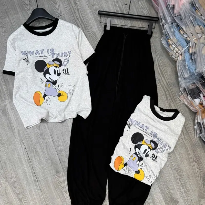 Bộ mickey chữ What is this 2 màu Hangtongquangchau