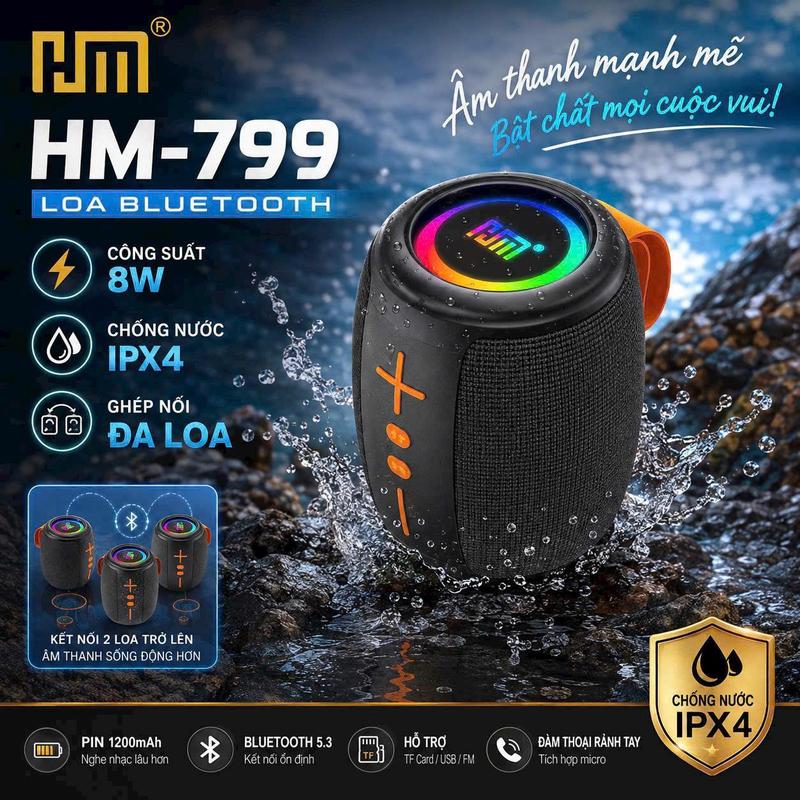 [ BICHTRAM deal 1k ] Loa Bluetooth HM-799 Mini 4 Chế Độ LED Chống Nước Siêu Trầm Vừa Tay Công Suất 8W Pin 1200mAh - Bảo Hành 12 Tháng