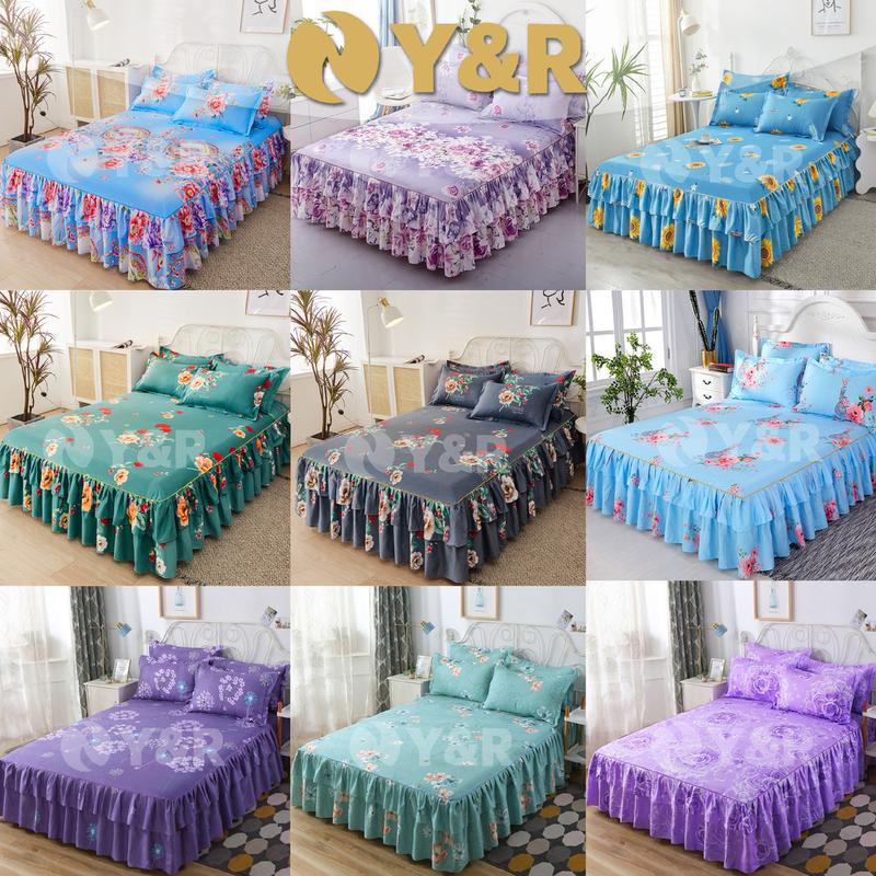 Y&R Queen Size 3 IN 1 Cadar Ropol Set Fitted Bedsheet Bed Skirt ...