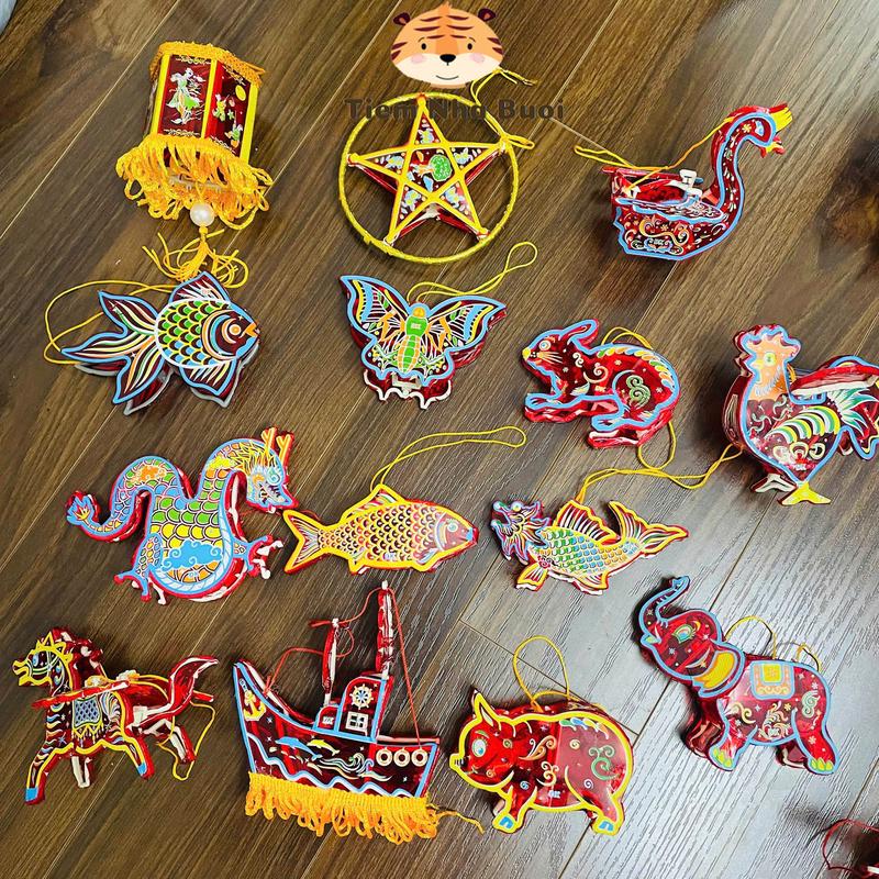 Đèn lồng giấy kiếng mini truyền thống hình cá chép thỏ gà trống con bướm đèn ông sao treo trang trí Trung Thu