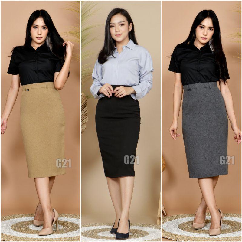 Rok Kerja wanita Pendek Hitam Span 7/8 Bahan Formal Kantor Panjang strech 2