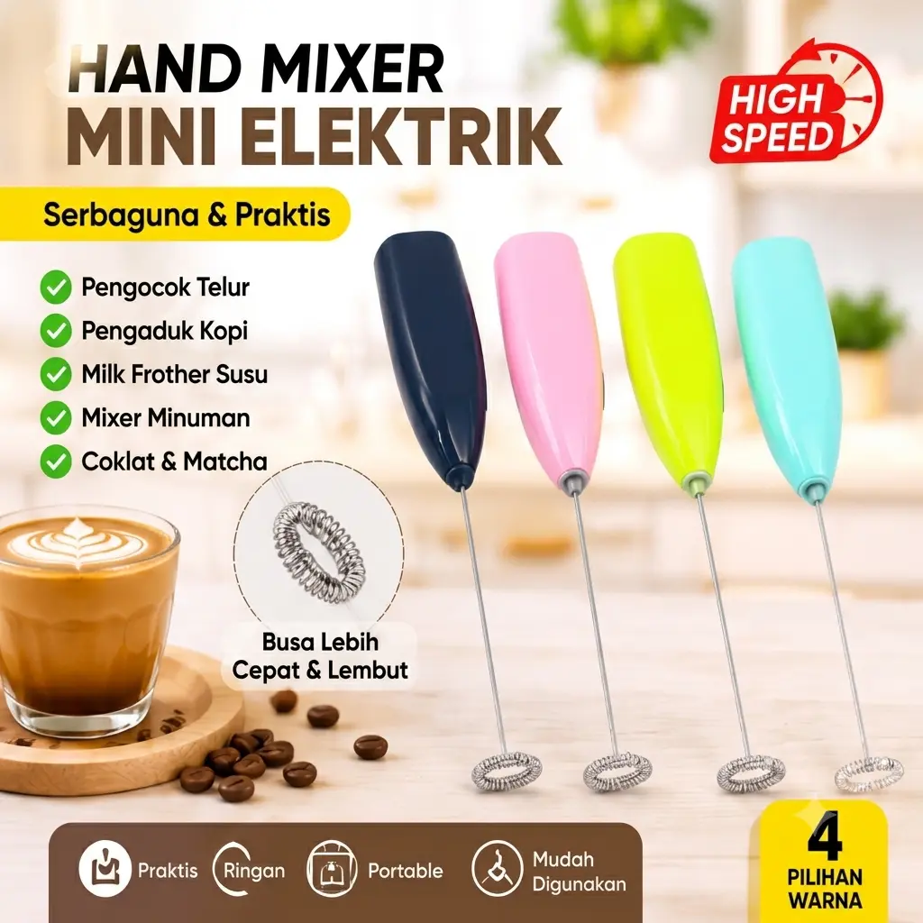 Hand Mixer Mini Elektrik Pengocok Telur Milk Frother Battery Coffee Frother Mini Mixer Pengocok Susu High Speed Pengaduk Dalgona Kopi Matcha Coklat Protein Shake Portable Foam Maker Serbaguna