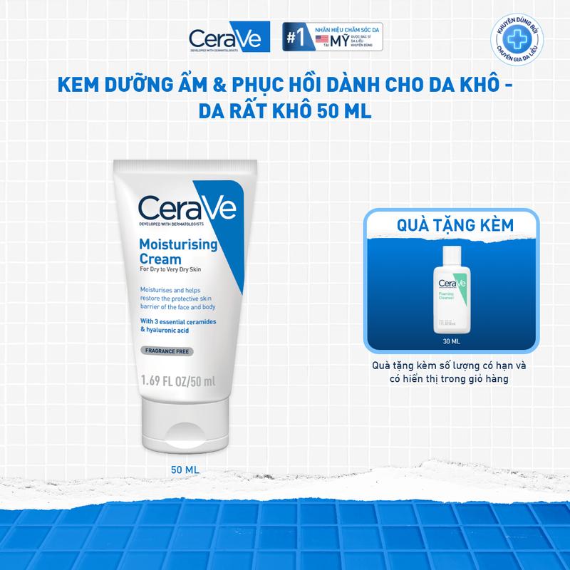 [DEAL HOT] Kem dưỡng ẩm dành cho da khô CeraVe Moisturizing Cream 50ML. Kem dưỡng giúp phục hồi chuyên sâu, giữ da ẩm mịn suốt 48 giờ, không gây bí da. DÙNG ĐƯỢC CHO DA MẶT VÀ CƠ THỂ_ Chăm sóc da_Kem & Sữa dưỡng thể_Skincare cho Nam và Nữ