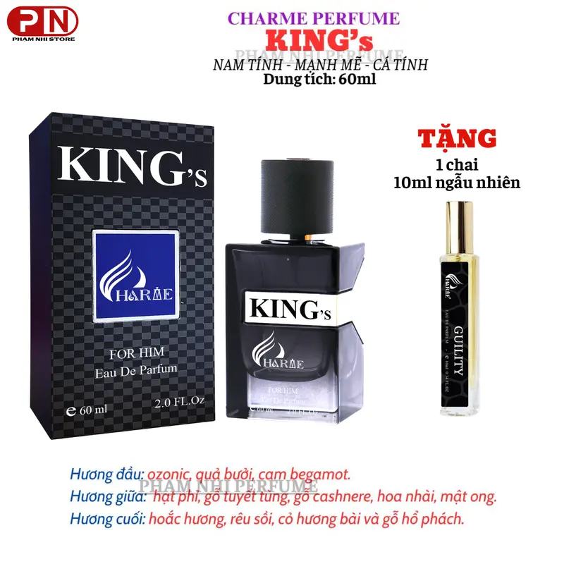 Nước Hoa CHARME KING's 60ml [Tặng 1 chai 10ml ngẫu nhiên] dành cho Nam Xịt Thơm 0