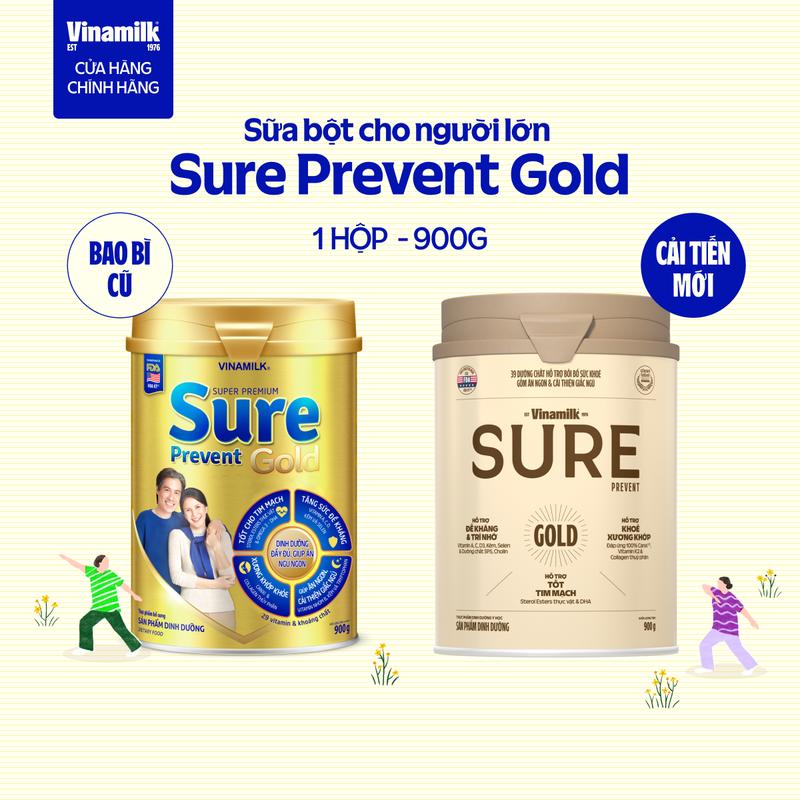   Có thể nhận Bao bì Cũ Mới  Sữa bột cho người lớn tuổi Vinamilk Sure Prevent 900g  Hộp thiếc  