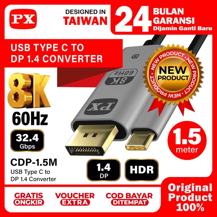 Gambar Kabel USB Type C 3.1 Converter to DP Display Port 1.4 8K PX CDP-1.5M dari PX Official Store Kota Administrasi Jakarta Utara Tokopedia
