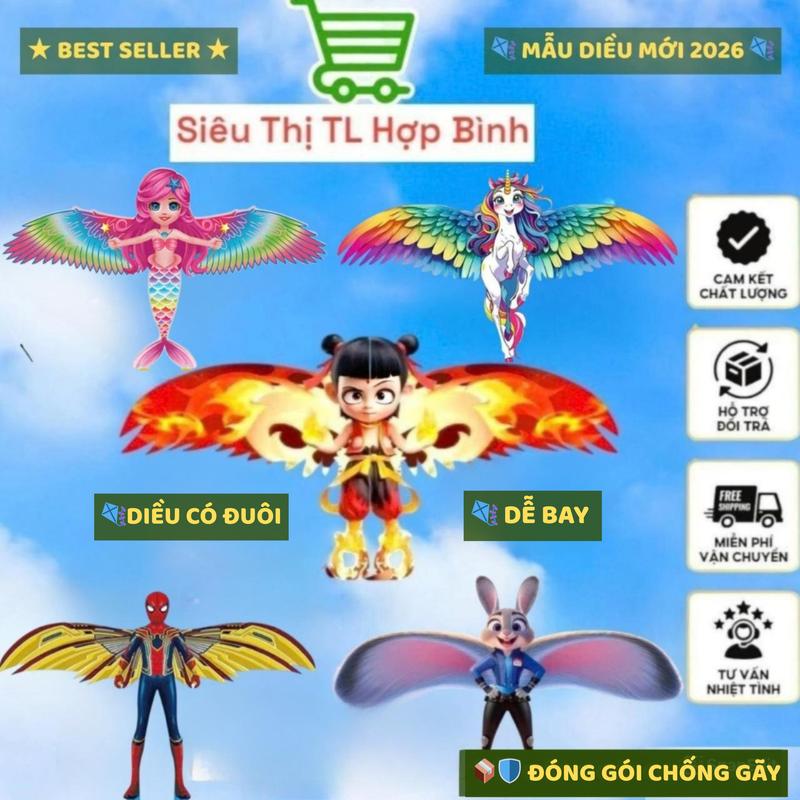 Diều Mini 3D Hoạt Hình 50cm – Có Cần Câu + Dây 50m – Diều Cho Bé Chơi Ngoài Trời