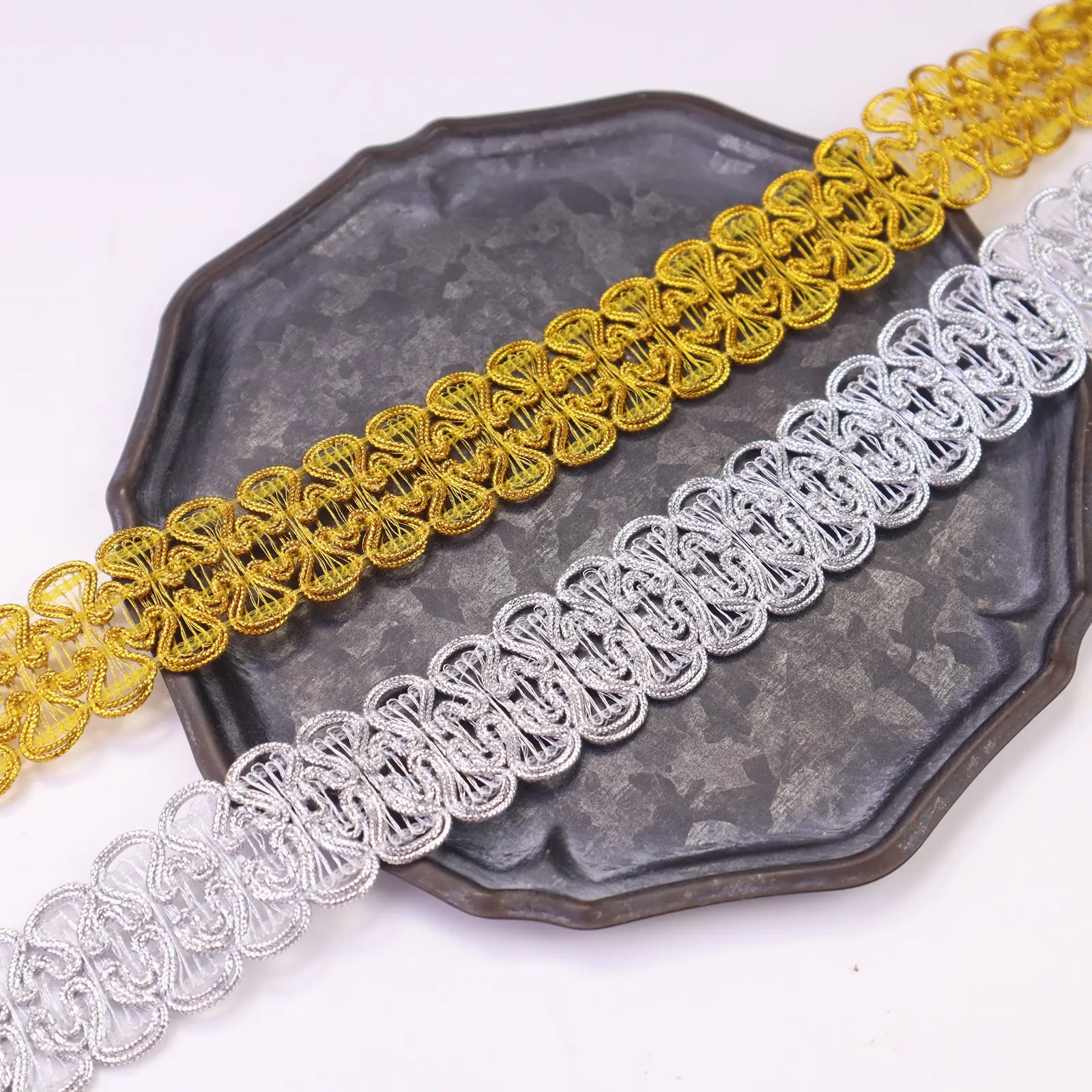 1 Yard Braid Trim Lace Ribbon Golden/Silvery Edging Trim for Sewing Clothing Decoration