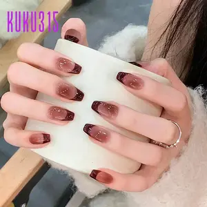 KUKU315 [Gratis Lem Jelly] 24Keping Kuku Palsu Dan Lem Kuku Palsu Nail Art Dan Lem Kualitas Premium Bisa Dipakai Berulang A800 Polish