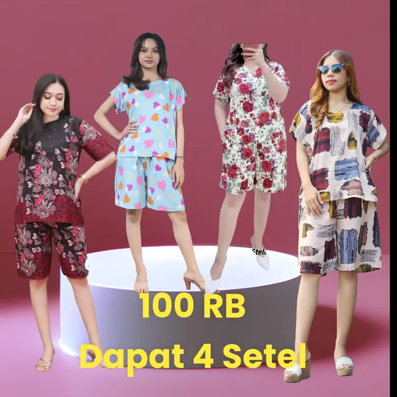[GRATIS ONGKIR] PAKET 100RB 4 SETEL PIYAMA WANITA MOTIF TERBARU//SETELAN BUNGA//SETELAN BATIK//SETELAN MOTIF POLOS Santai Pendek Tidur Nyaman 4