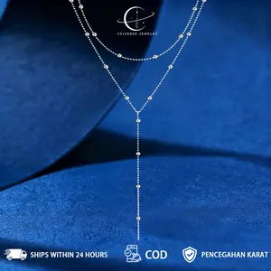 Kalung Leher Wanita Model Y dengan Fring dan Bola, Ditenun Zirkonia Kualitas Bagus, Desain Lapisan untuk Tampilan Elegan, Gaya Minimalis Unik Tidak Biasa untuk Wanita Modern