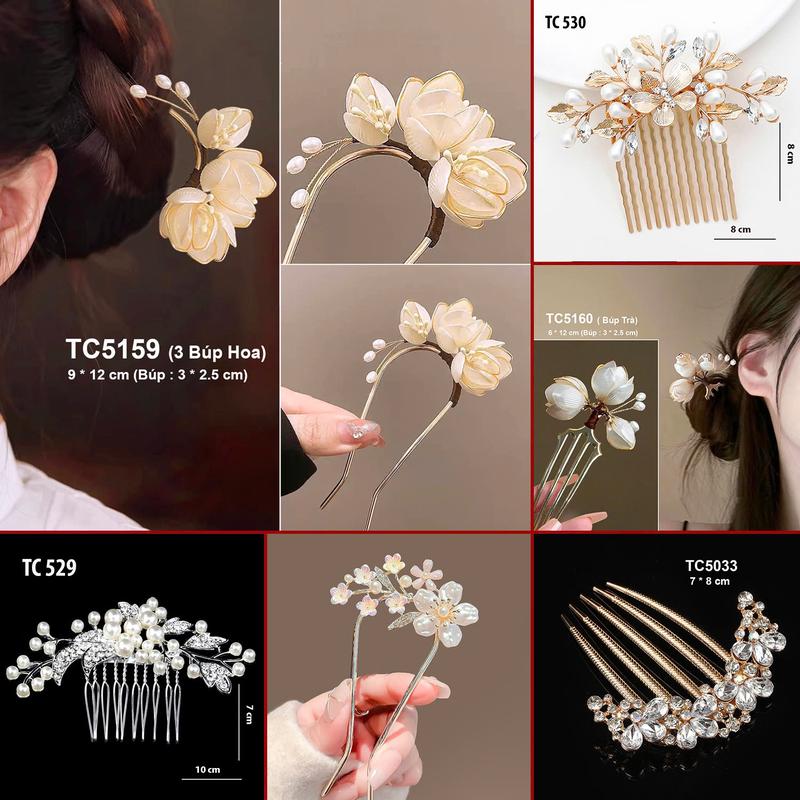  GOTI – Quà Tặng Cho Nữ - Trâm Cài Kiểu Lược Cài Tóc Đính Hoa Lá Hạt Đá Thanh Lịch Phong Cách Cổ Điển TC529 