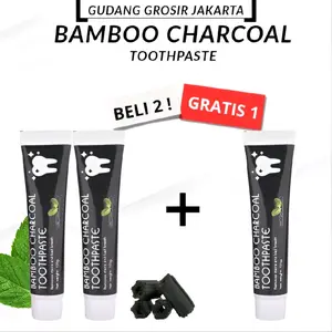 BELI 2 GRATIS 1 Bamboo Charcoal Toothpaste 100g Pasta Gigi Bambu Arang Hempas Karang Gigi Bau Mulut Odol Pemutih Gigi Odol Arang 100 gr pasta gigi pemutih