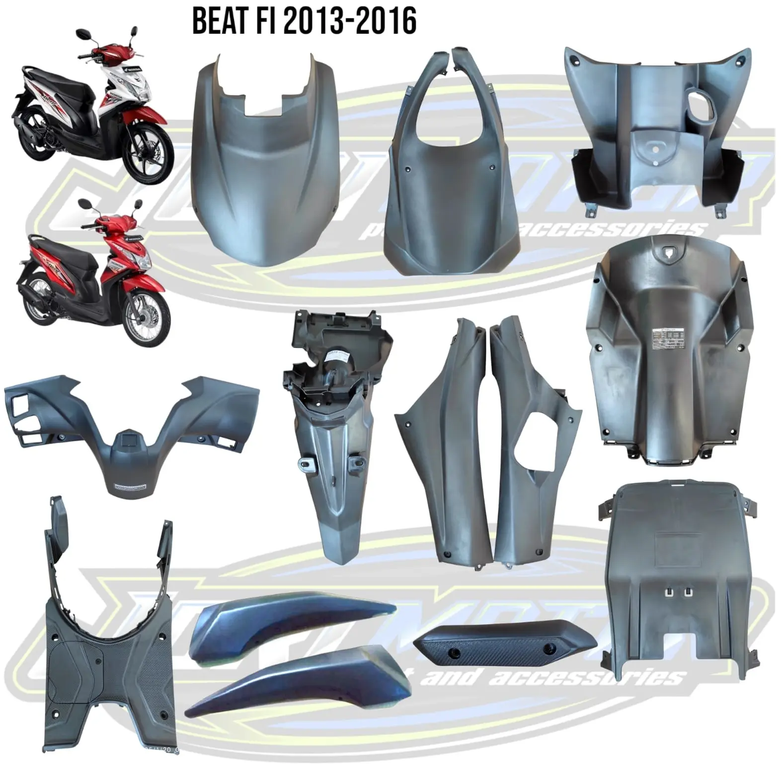 BISA ECERAN PAKETAN BODY KASAR Honda Beat Fi Tahun 2013 2014 2015 2016 Paru Dek Lumpur,Dek Kolong,Dek Kiri Kanan R/L, Legsil Kunci Atas,Legsil Kunci Bawah,Batok Belakang,Spakbor Belakang,Dek Injakan,Tutup Knalpot,Sambungan Body Motorcycle Sepeda