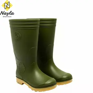 NAYLA / Sepatu Boot Tinggi Hijau Tua Karet Lokal Anti Air & Slip Untuk Perkebunan / Pertanian