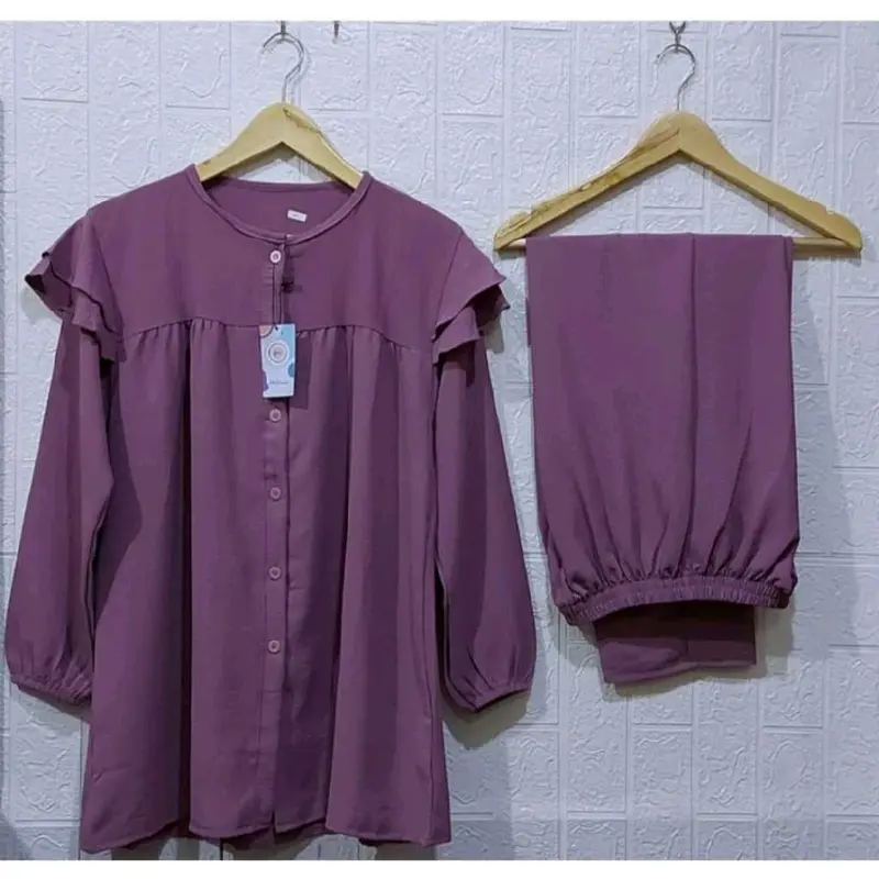 Setelan Cringkel Wanita Dewasa bisa Cod Baju Muslim Panjang Remaja Crinkle  Airflow Kancing 5