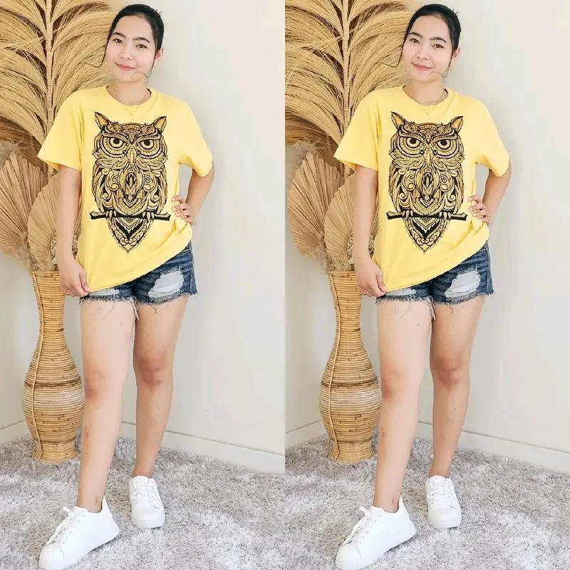 T-Shirt Unisex Pria Wanita Burung Hantu Gold - Kaos Oblong 4
