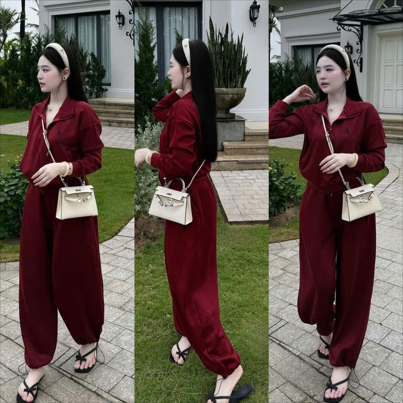 CÓ BIG SIZE Bộ Đồ Nỉ Nữ Thể Thao 2 Da Thêu Ngựa - Áo Khoác Khóa Kéo Kèm Quần Ống Bó Form Rộng Dày Dặn Mặc Ấm Chất Liệu Nỉ 2 Da Cao Cấp Giữ Nhiệt Tốt set