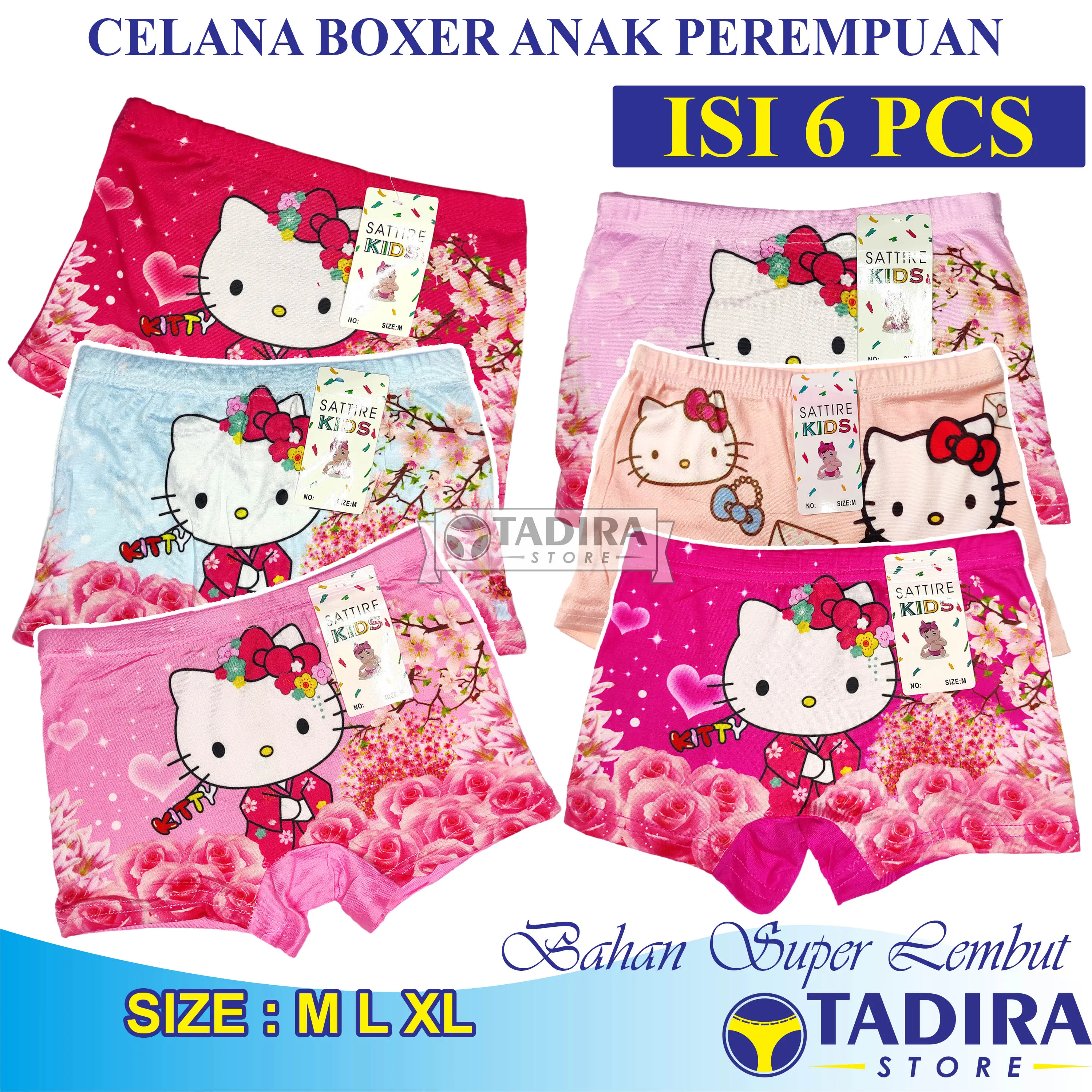 6 Pcs Celana Dalam Boxer Anak Perempuan Gambar Kartun Bahan Super Lembut TADIRA Store motif pakaian
