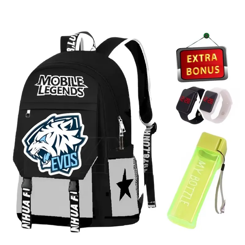 MODERN / tas ff boyah/evos mobillegend Kanvas free jam botol Hitam Setrip kuning abu Anak Led Sd Fashion 4