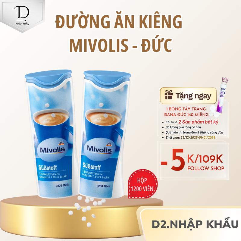  Đường Ăn Kiêng Mivolis Cho Người Ăn Kiêng Keto DAS Hộp 1200 Viên  72g  Nhập Khẩu Đức - D2 Tổng Kho Nhập Khẩu 