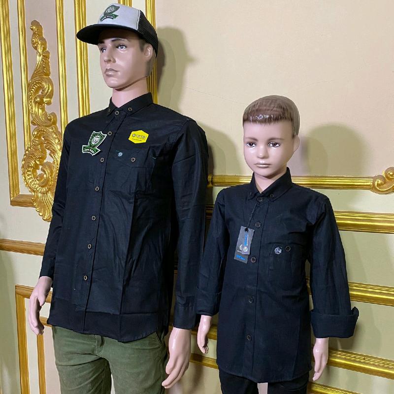KEMEJA POLOS COUPLE AYAH DAN ANAK WARNA HITAM LENGAN PANJANG KAIN COTTON CIGARET Baju Pasangan Keluarga 3