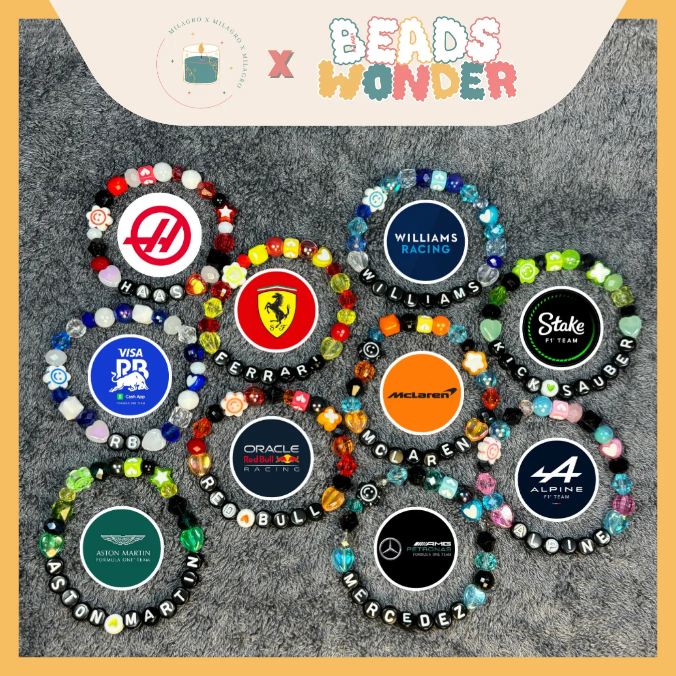Beads Wonder FORMULA 1 Team Principal Friendship Bracelet | Gelang Manik F1 MERCEDEZ | RED BULL | MCLAREN | RB | FERRARI | WILLIAMS | HAAS | KICK SAUBER | ALPINE | ASTON MARTIN