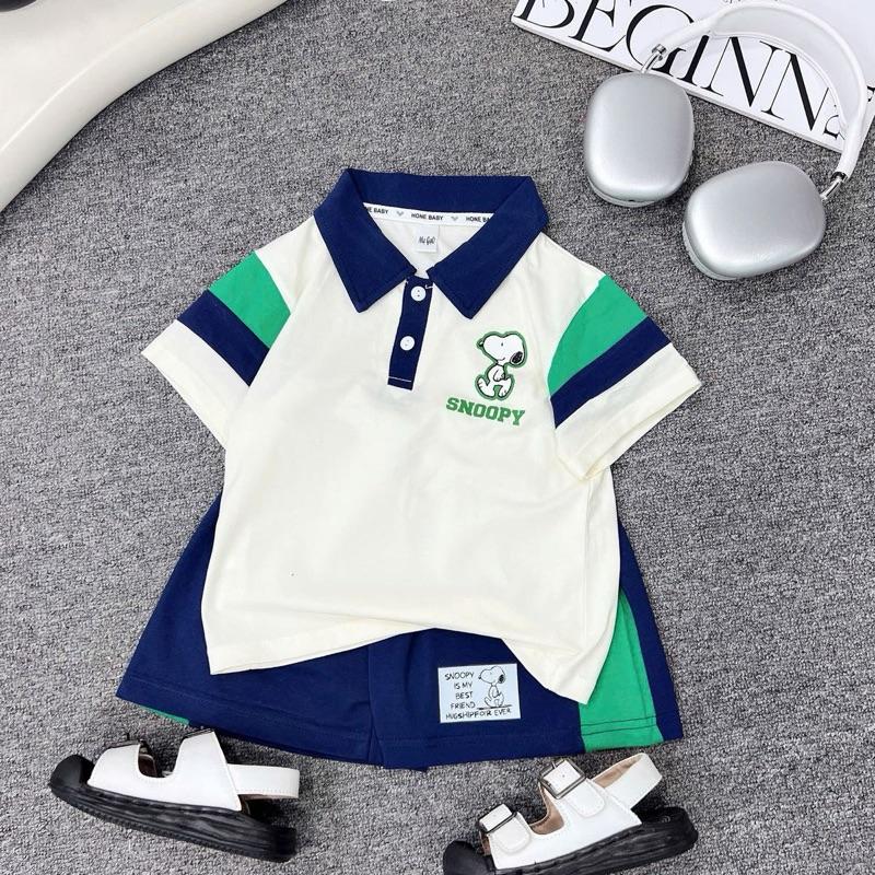 Kho sỉ mẹ Gạo Bộ quần va áo hè Polo be phối xanh hàn quốc Snoopy Aó Chất Cotton màu be Phối xanh và Quần xanh Mềm Cho Bé Trai Size từ 10-30kg cho bé trai COTTON Jean