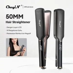 CkeyiN 50MM Dengan Layar LCD PTC Catokan Pelurus Rambut Ion Negatif/ Hitam Alat Pengeriting Rambut