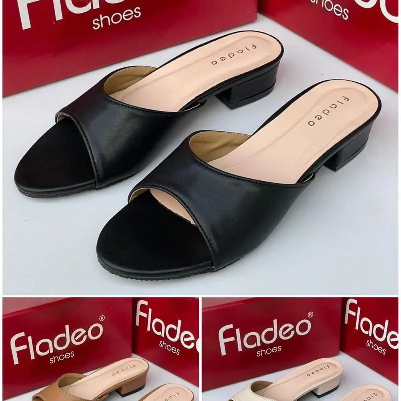 Sendal Fladeo Selop Wanita Heels 3 cm - Sandal - Shoes Karet Mules i03 3