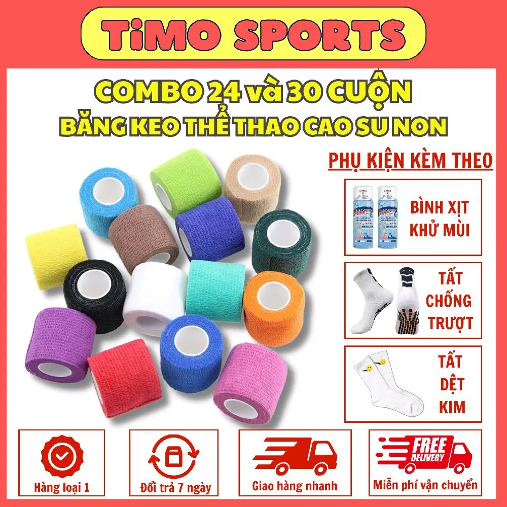 Combo 24 và 30 cuộn Băng keo thể thao cao su non 5cm x 4,5m phukien  thethao bangke  othethao