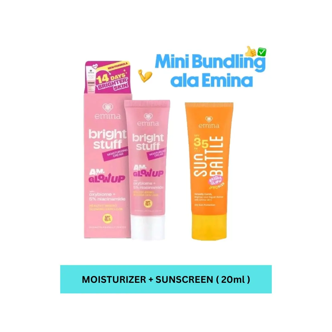 Bundling 2 Pcs Emina Bright Stuff Moisturaizer Cream 20 Ml &  Emina Sun Battle Spf 35 Perawatan Wajah Mencerahkan