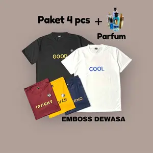 CRSR31 Paket 4 +{ FREE PARFUM } Kaos Cowok Dewasa Motif Timbul Bahan Semi Katun 24s Tshirt Atasan Lengan Pendek Unisex Baju Distro Pria Wanita Oblong Keren Nyaman Santai