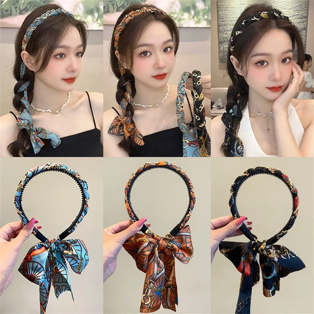 Băng Đô Satin Ruy Băng In, Nhiều Màu Sắc, Bện, Dành Cho Nữ, Băng Đô Buộc Tóc, Phụ Kiện Thời Trang
